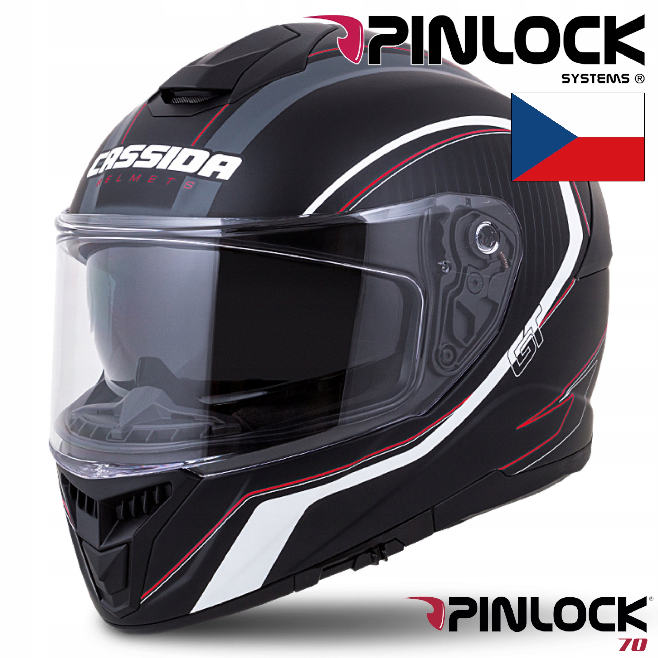PRILBA CASSIDA MOTOCYKL RED GT FIBER + PINLOCK XS
