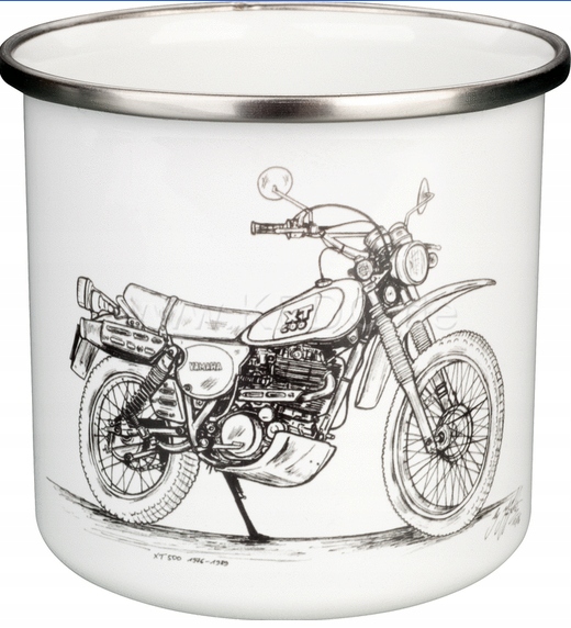 Smaltovaný hrnček s motocyklom Yamaha XT500 Dakar