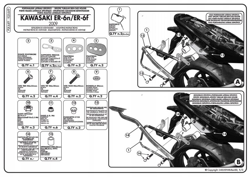 GIVI PLX449 CASE FRAME V35 K33 KAWASAKI ER-6N