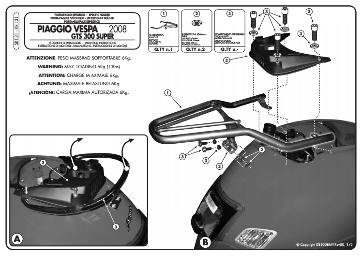 Rám GIVI SR131 Vespa GTS 125-300 Super 08> 16