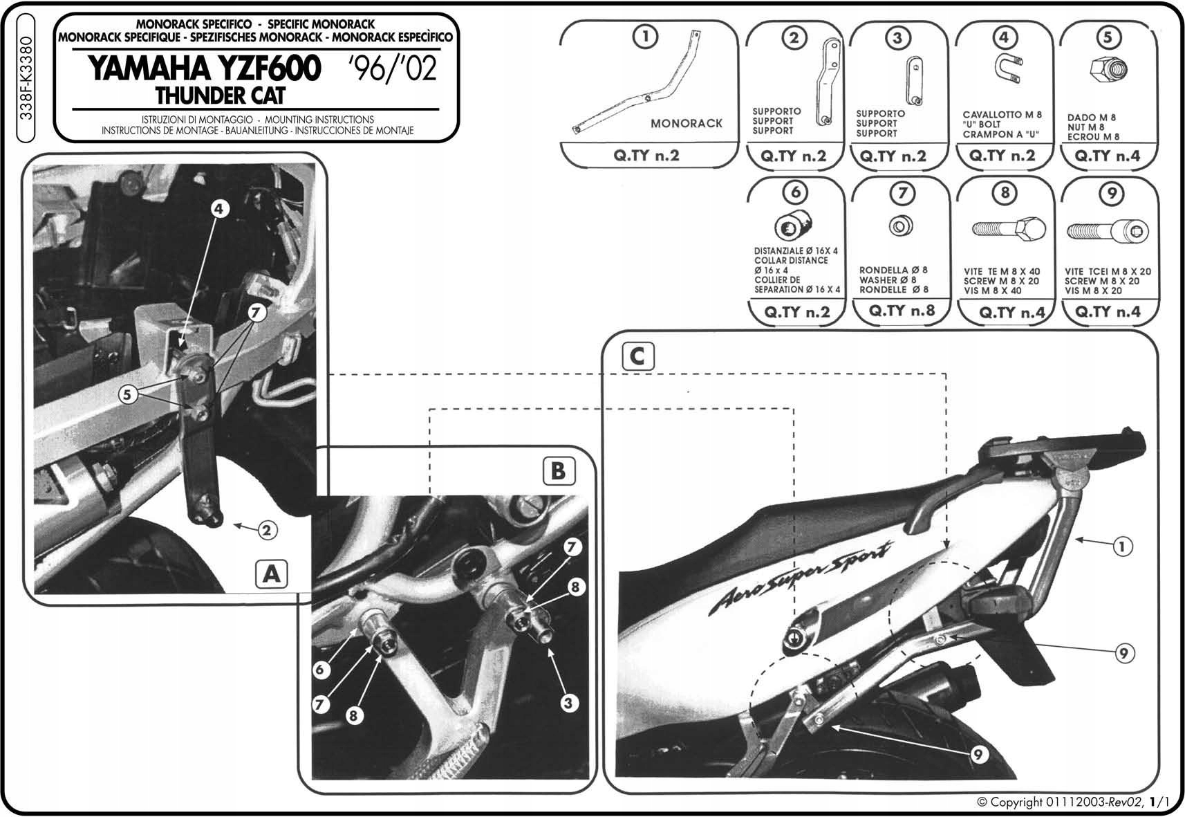 Givi 338F Monorack Yamaha Yzf 600 Thunder