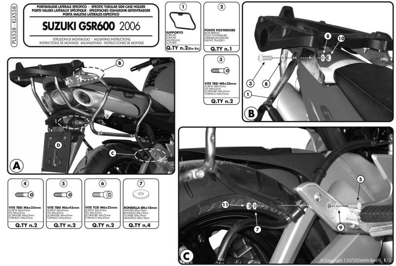 Givi PLX538 bočný nosič v35 Suzuki GSR600 06-11