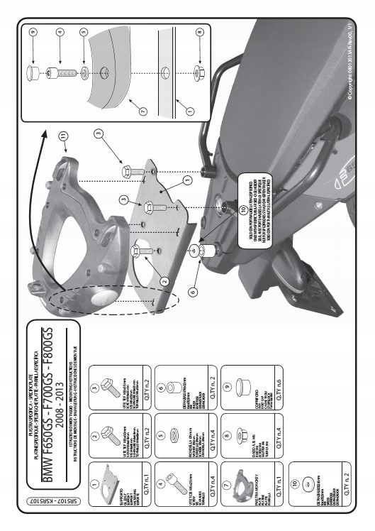 Givi SR5107 CENTRAL MOUNT BMW F650GS / F 800GS