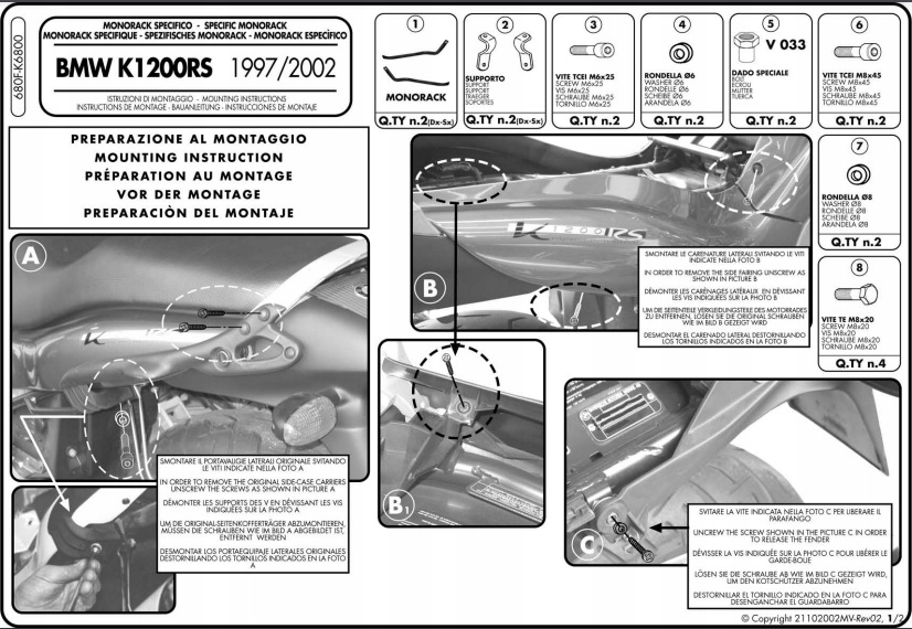 STREDNÝ PRÍPAD KAPPA FRAME. BMW K 1200GT, K 1200RS