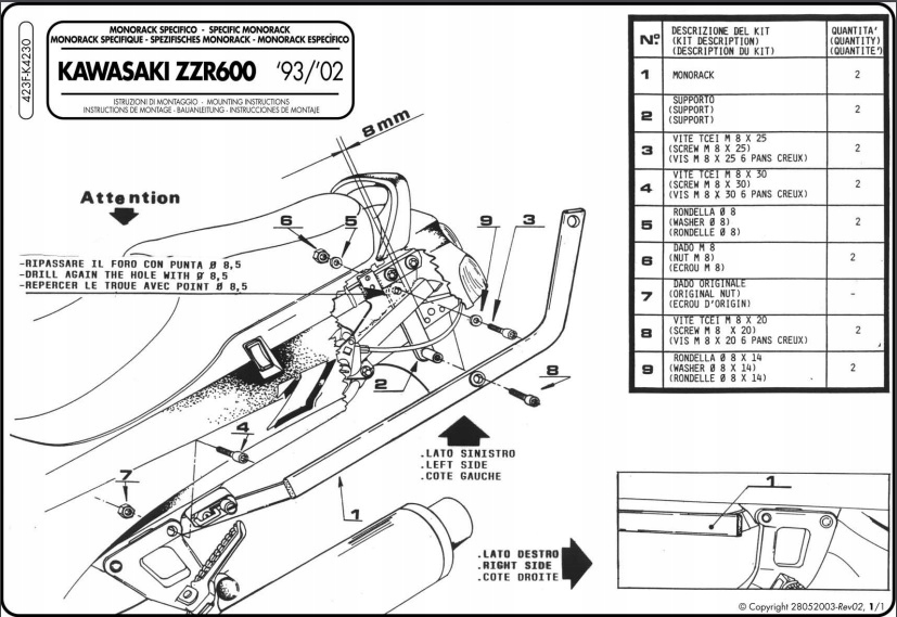 CENTRÁLNY PRÍPAD RÁMU KAPPA. KAWASAKI ZZR 600 93-01