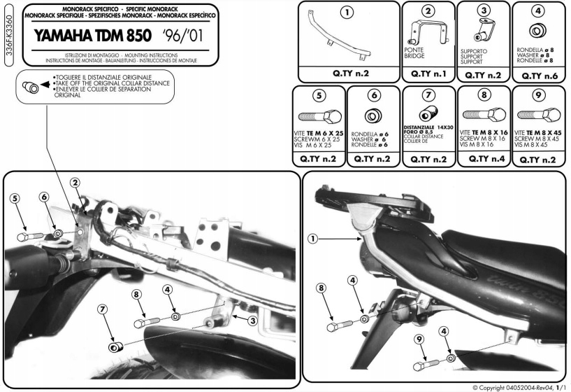 STREDNÝ PRÍPAD KAPPA FRAME. YAMAHA TDM 850 96-01