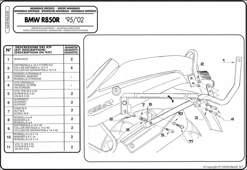 KRYT KAPPA PRE BMW R 850R / R 1100R