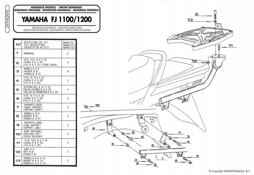 HLAVNÝ RÁMOVÝ RÁM KAPPA YAMAHA FJ 1100