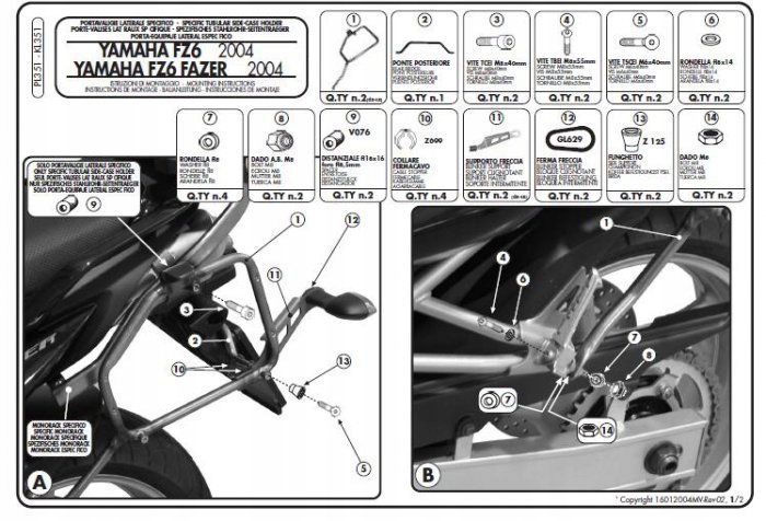 RÁM KAPPA PRE BOČNÉ PRÍPADY MONOKEY YAMAHA FZ6
