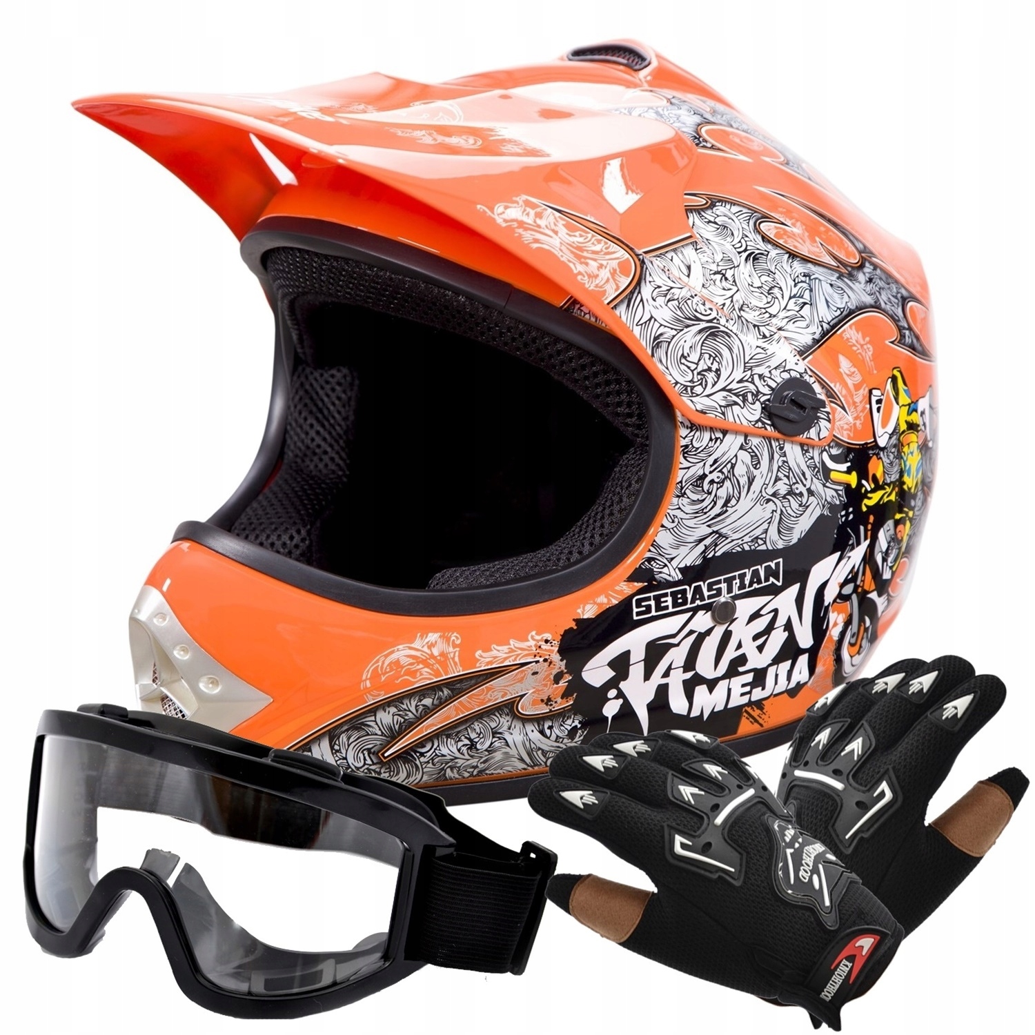 DETSKÁ KRÍŽOVÁ PRILBA ENDURO QUAD S + RUKAVICE + OKULIARE
