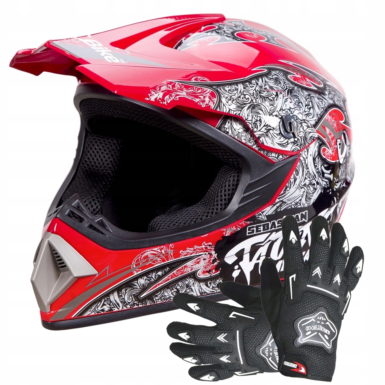 PRILBA PRIEHĽADOVÁ ĽAHKÁ ENDURO QUAD ATV L + RUKAVICE