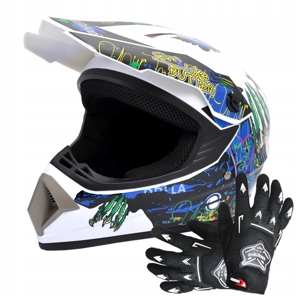 PRILBA PRIEHĽADNÁ SVETLO ENDURO QUAD ATV XS + RUKAVICE