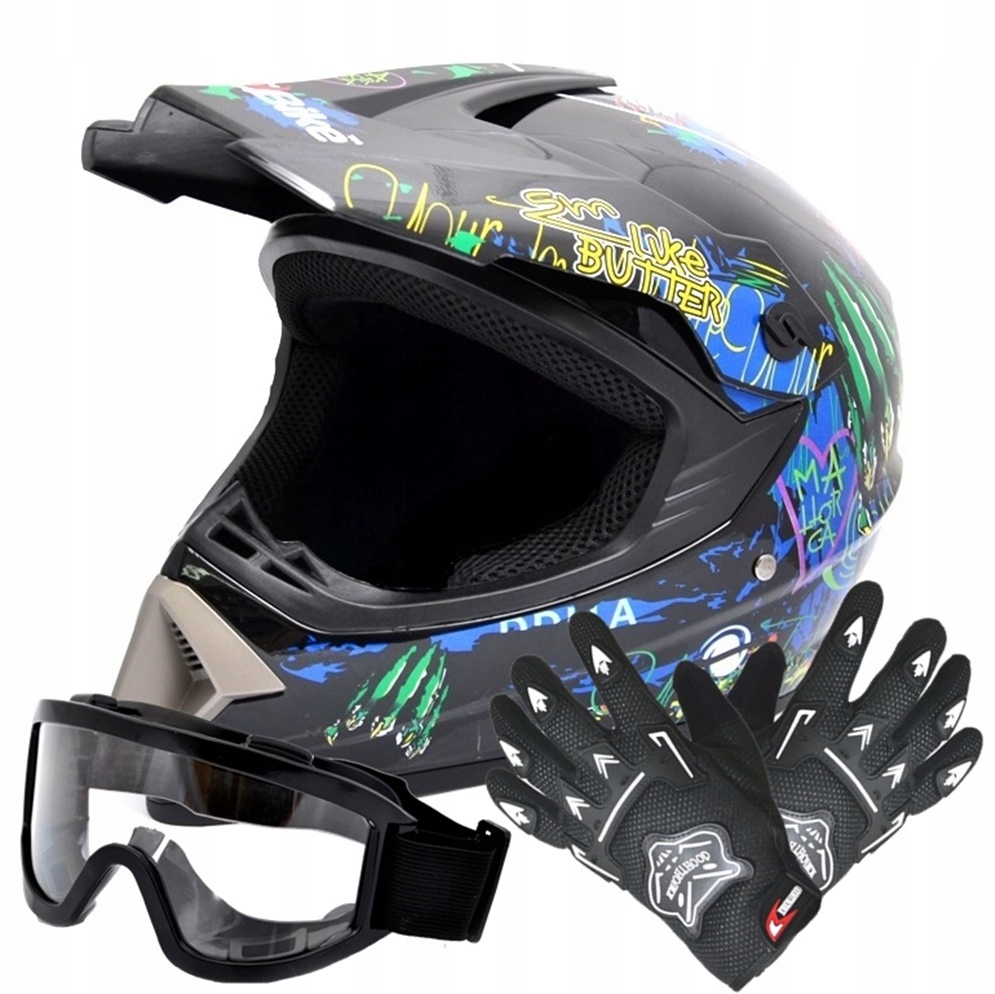 PRILBA PRIEHĽADNÁ SVETLO ENDURO QUAD XL + OKULIARE + RUKAVICE