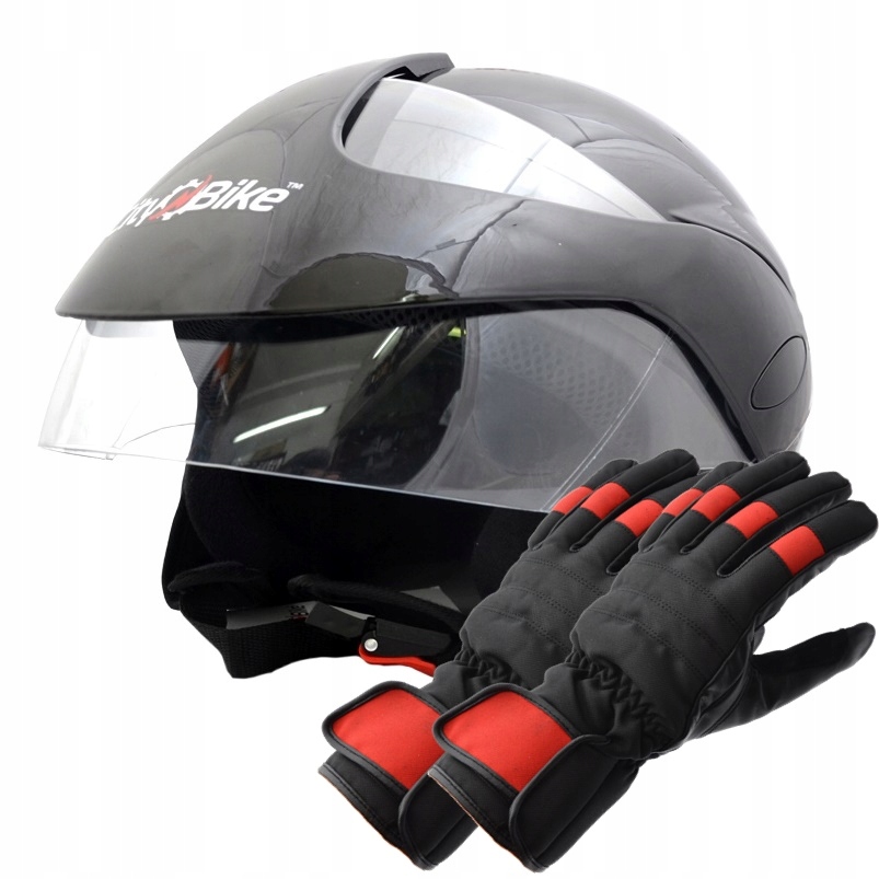 OTVORENÝ MOTORSKÝ SKÚTRE ČIERNA XL PRILBA + RUKAVICE EKSPO