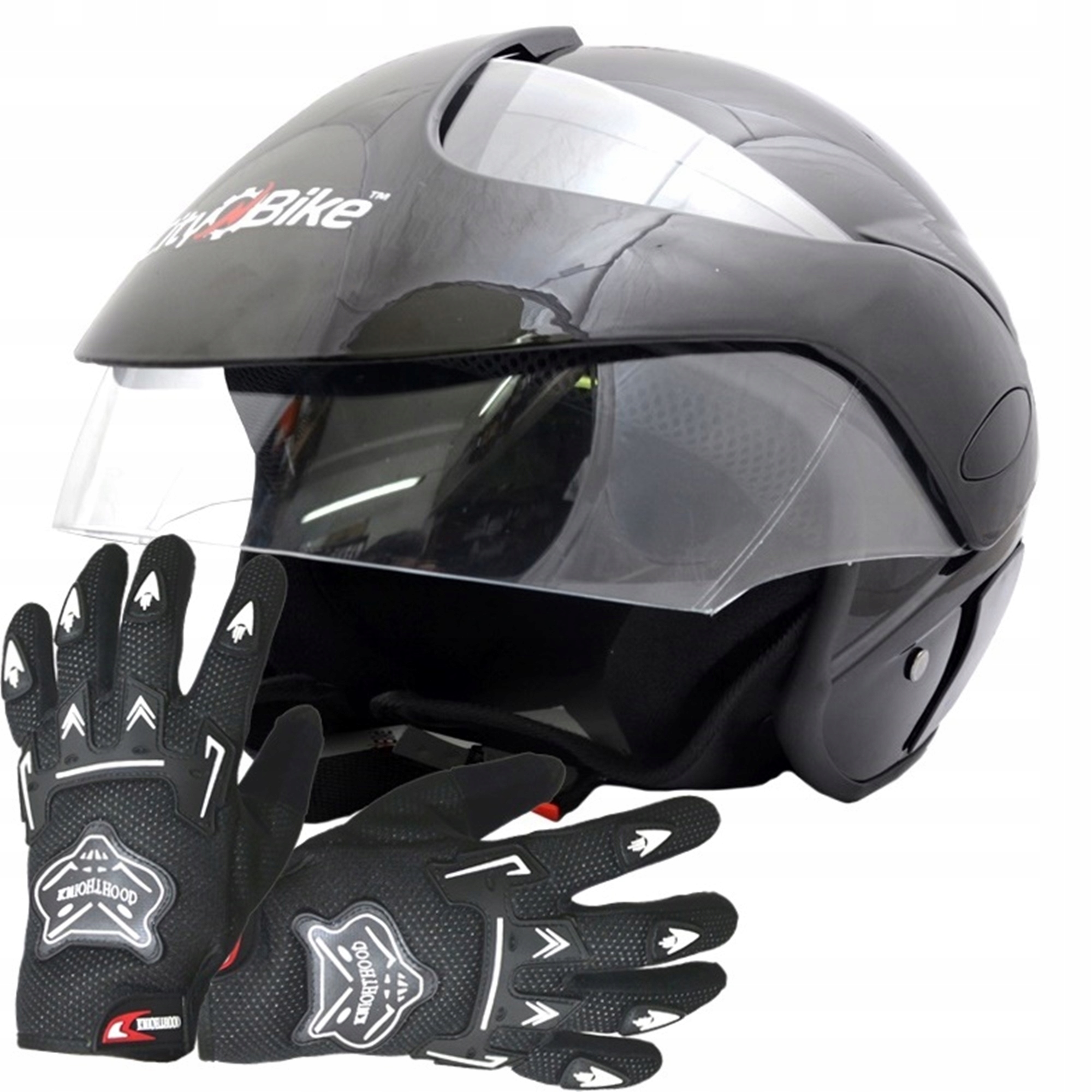 PRILBA OTVORENÝ MOTORSKÝ SKÚTRE MOTOCYKL XL + RUKAVICE