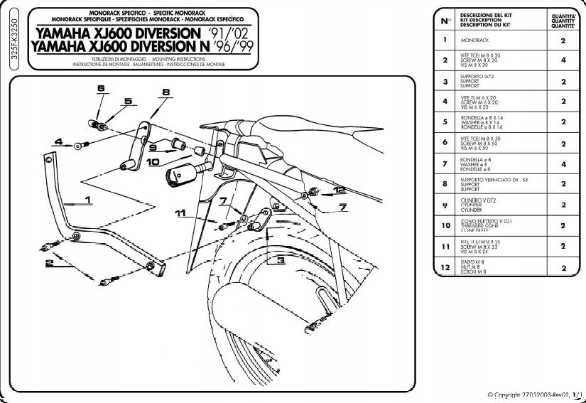 Rám Kappa K3250 Yamaha XJ 600 Diversion 91-03