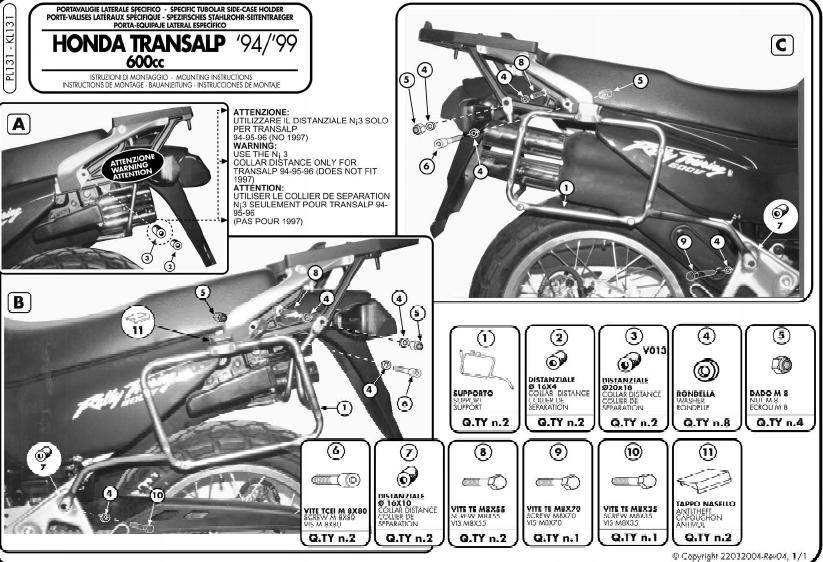 Kappa KL131 Bočný nosič Honda XL 600 V Transalp