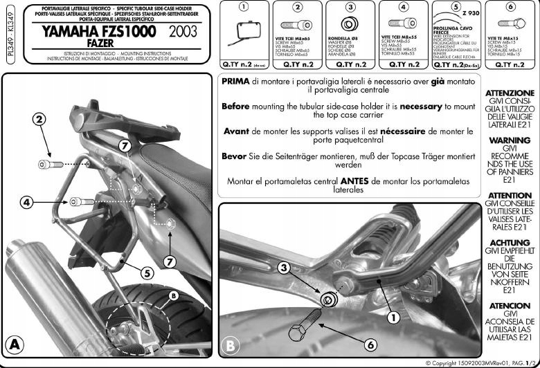 Kappa KL349 bočný nosič Yamaha Fazer 1000 03-05