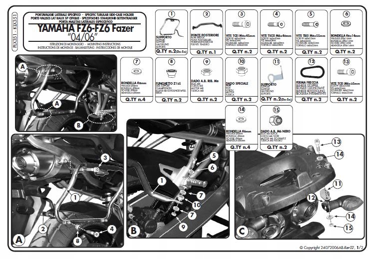 Bočný nosič Kappa KLX351 v35 pre FZ6 / FAZER