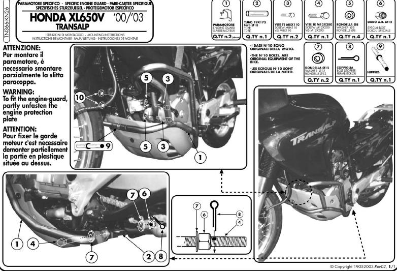 Padacie tyče Kappa KN26 pre Honda Xl 650V Transalp (00> 07)
