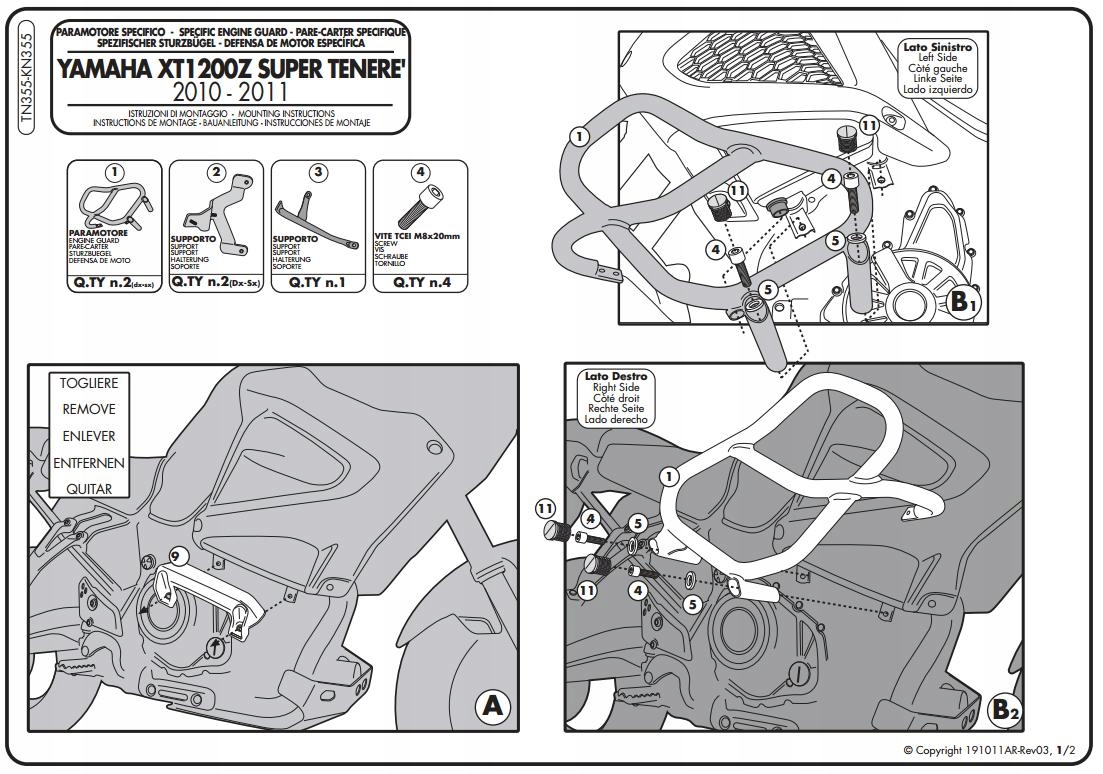 Padacie tyče Kappa KN355 pre Yamaha XT 1200 Z / ZE Super Tenere