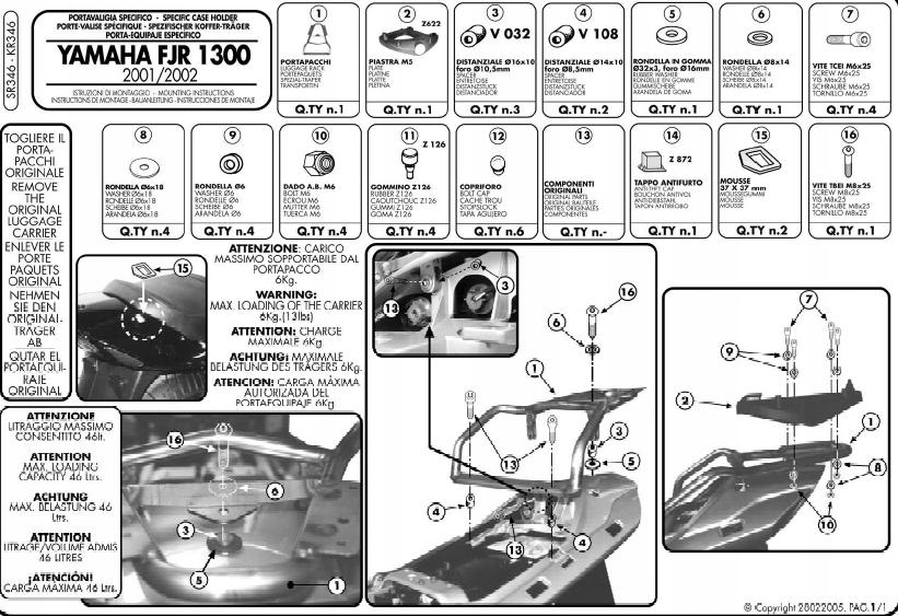 Kappa KR346 centrálny nosič FJR 1300 (01> 05)