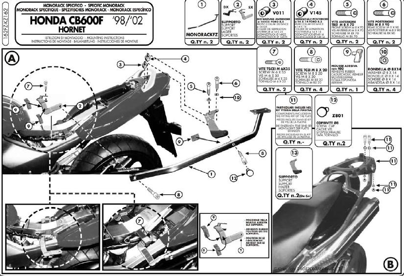 Stredový nosič Kappa KZ162 Honda Cb 600 F Hornet