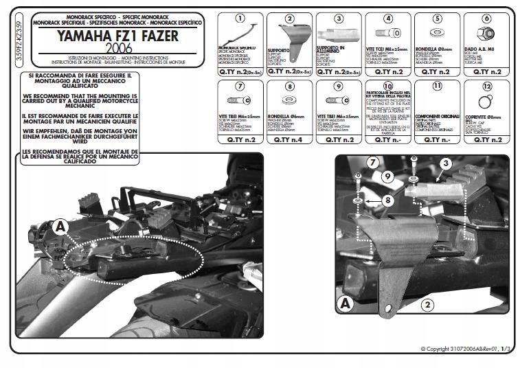 Centrálny nosič Kappa KZ359 Yamaha FZ1 Fazer 1000