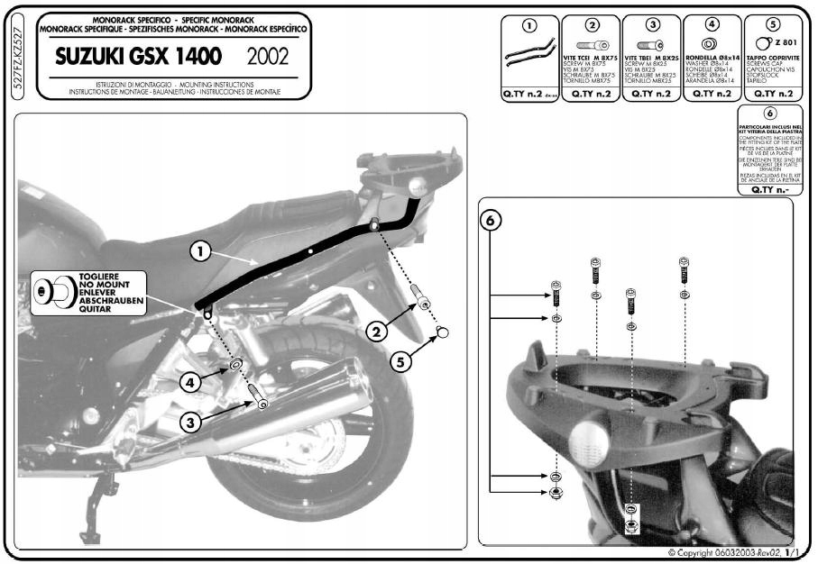 Kappa KZ527 Suzuki Gsx 1400 centrálny nosič 02-09