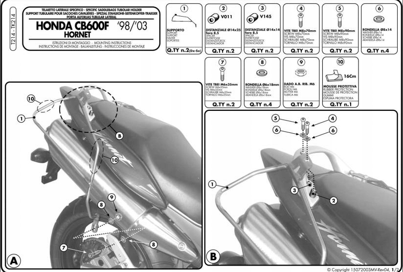 Brašny na rám Kappa TK214 pre Honda Cb 600F Hornet