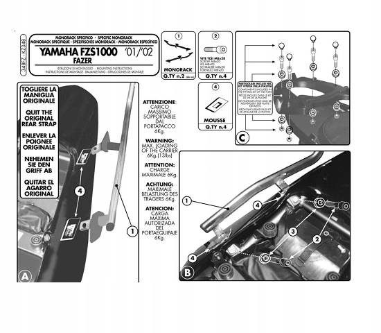 Centrálny regál Kappa YAMAHA FZS 1000 Fazer KZ348
