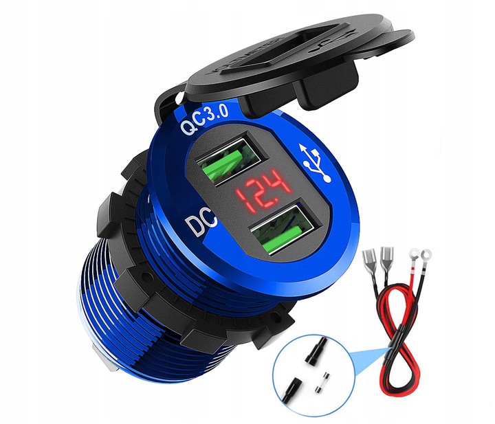 NABÍJAČKA MOTOCYKLOV 2x USB QC3.0 VOLTMETER 3A N