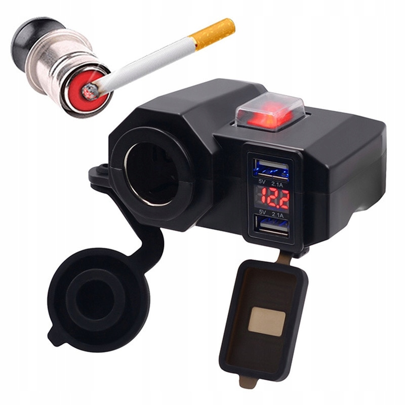 Nabíjačka motocyklov 2xUSB Zapaľovač SOCKET