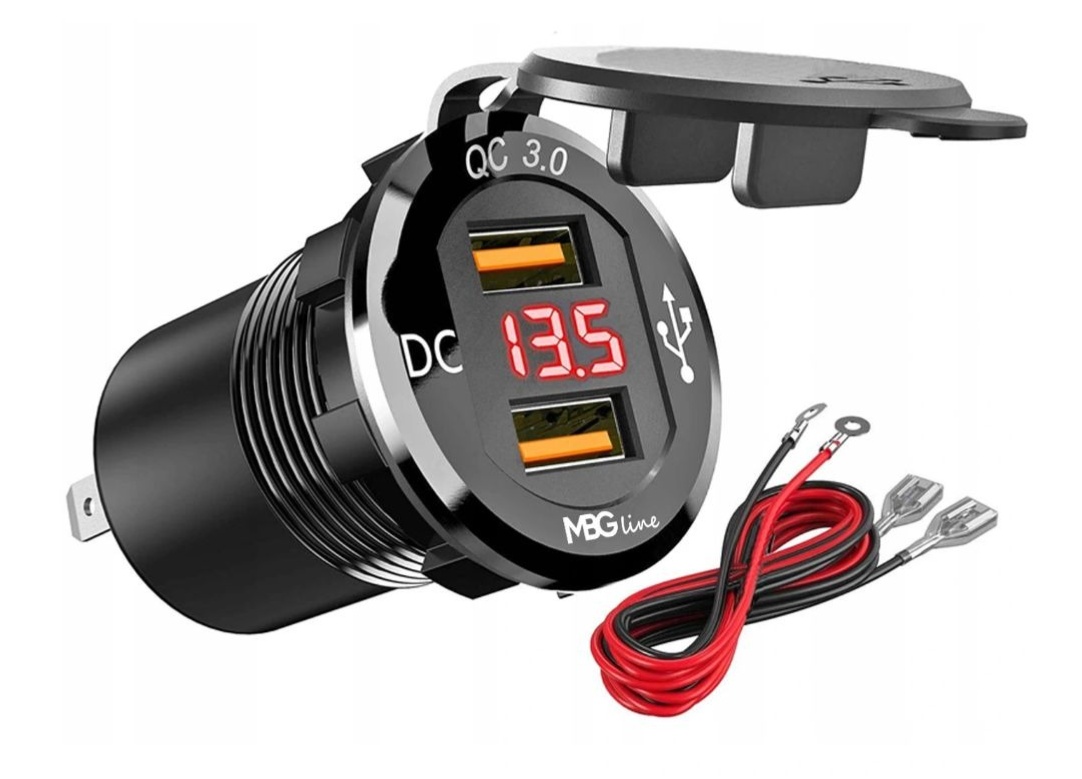 NABÍJAČKA NAPÁJANIE 2x USB QC3.0 VOLTMETER 3A 24V