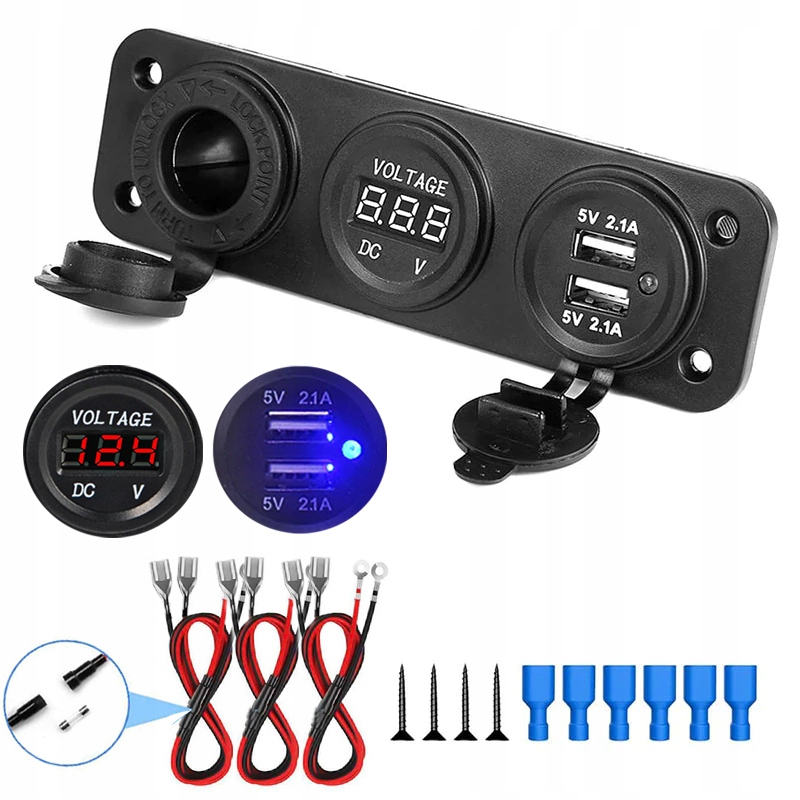 NAPÁJACÍ NAPÁJACÍ ZDROJ 2x USB VOLTMETER ZAPAĽOVAČ