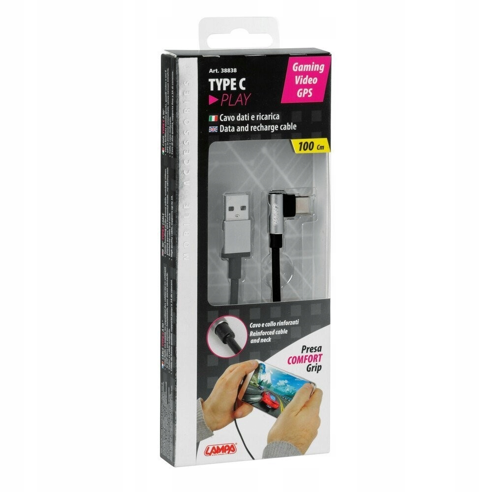 LAMP USB kábel 90 ° USB typu C - 100 cm čierny