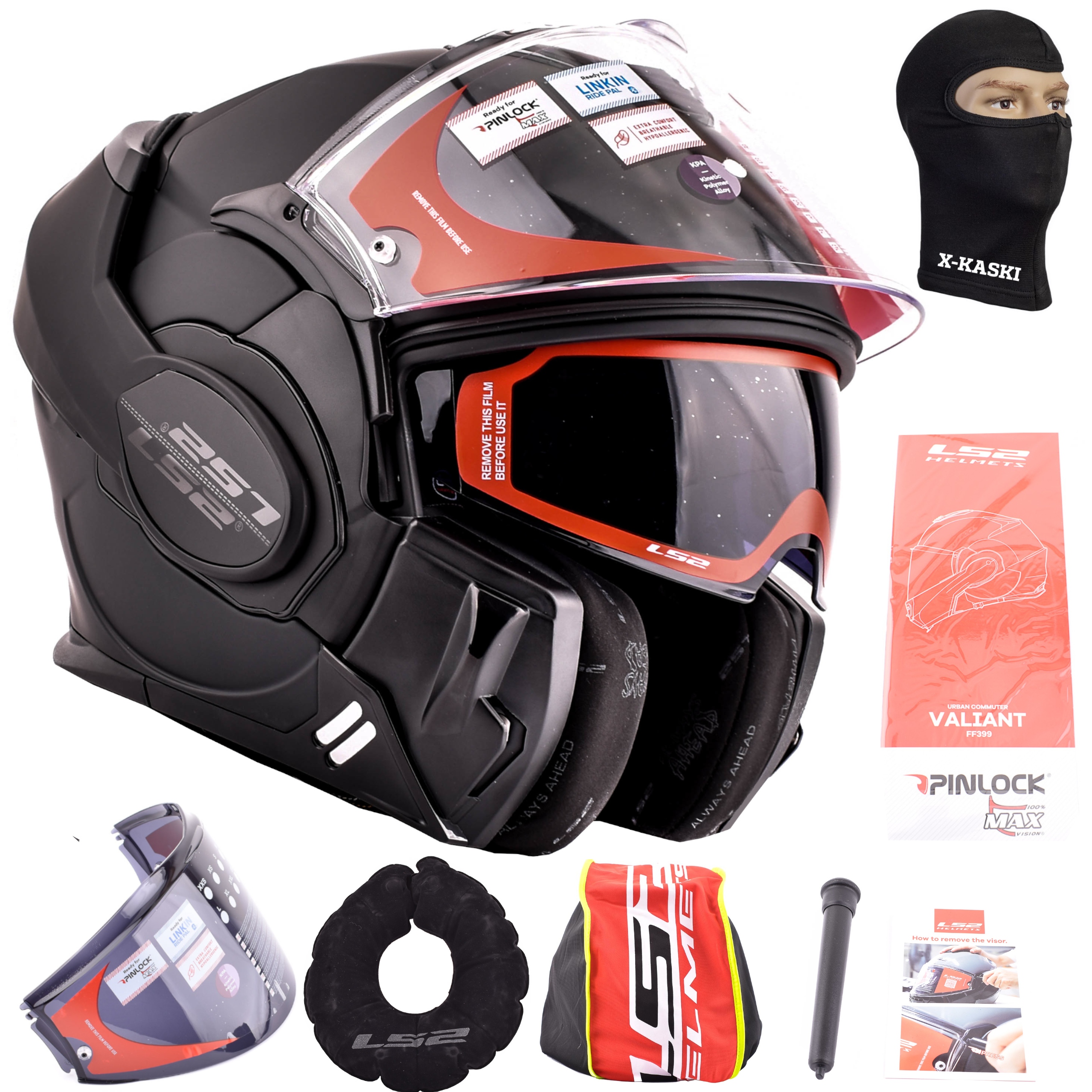 LS2 FF399 Čeľusťová prilba PINLOC Noir Mat Black 3XL