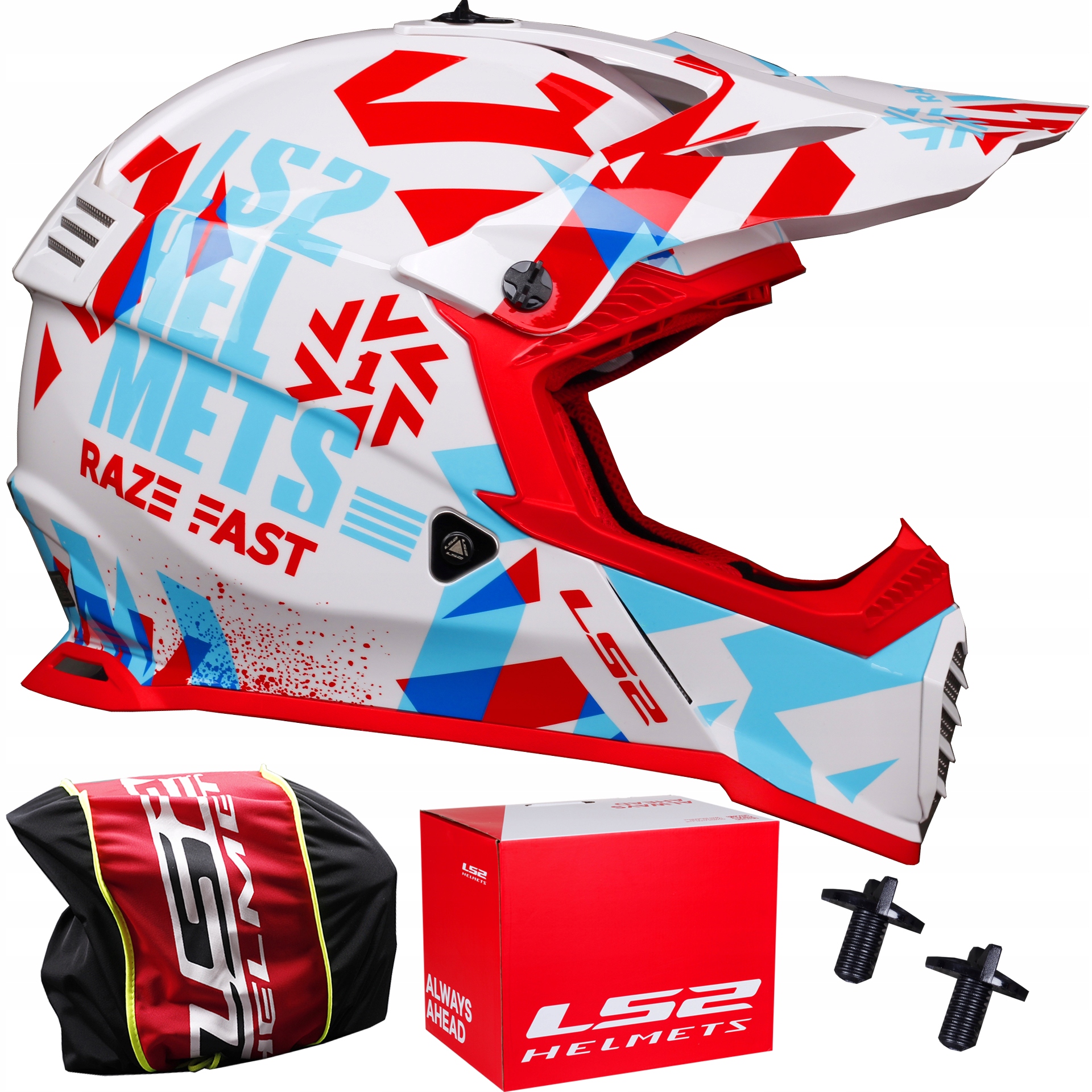 Prilba LS2 MX437 FAST EVO CROSS ATV FUNKY RED WHITE