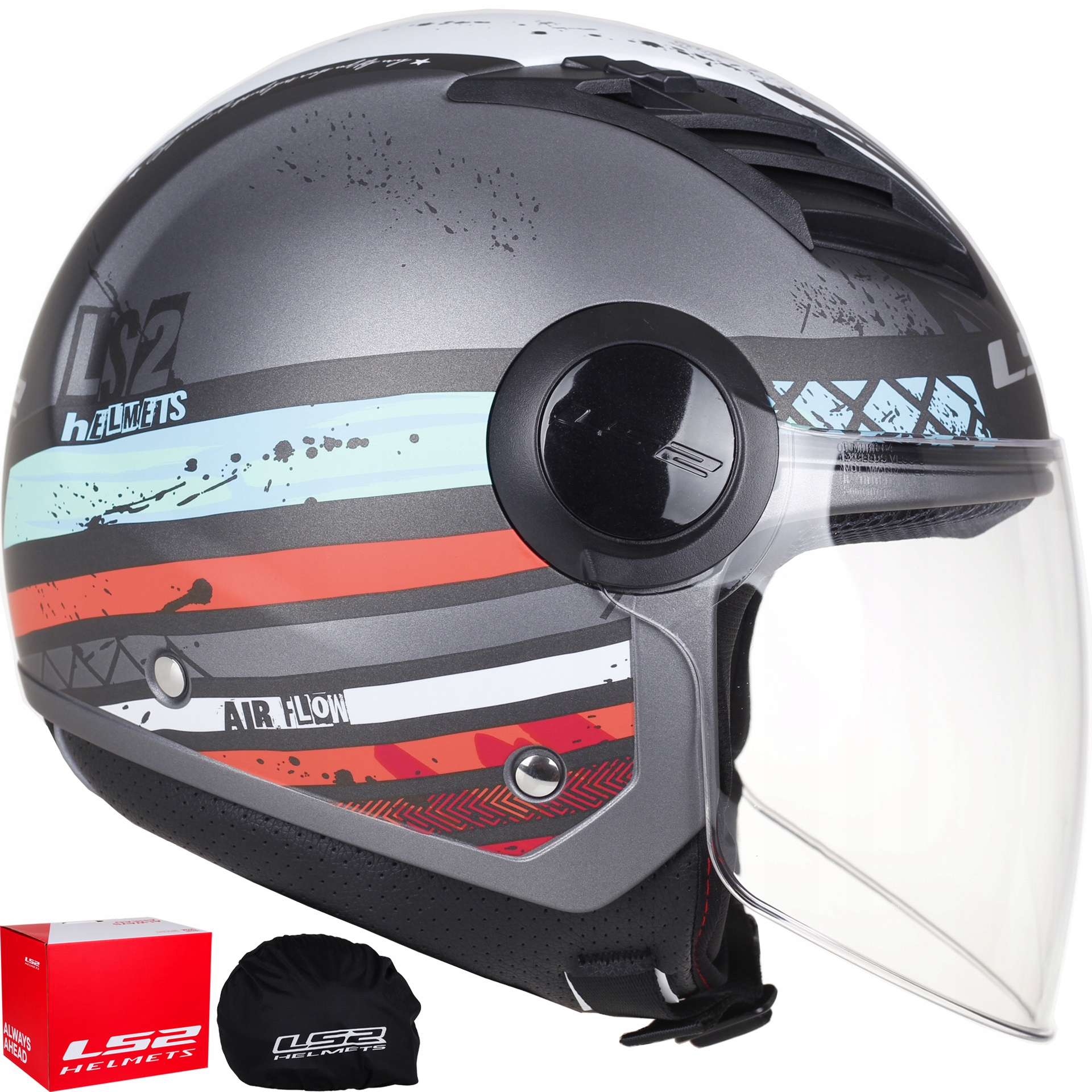 LS2 OF562 AIRFLOW RONNIE SILVER OPEN HELMET JET