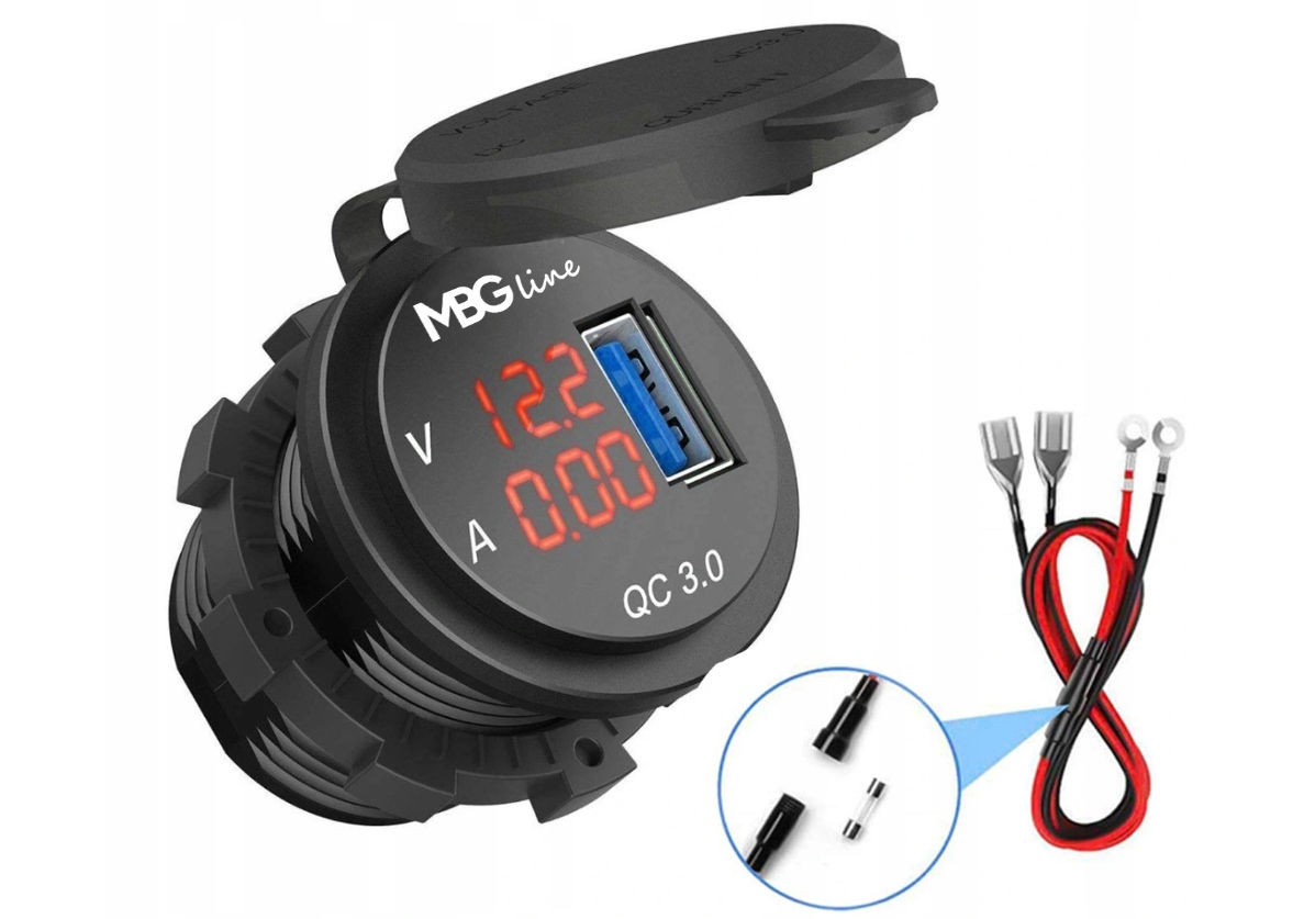Nabíjačka na motocykel QC USB zásuvkový voltmeter AV9