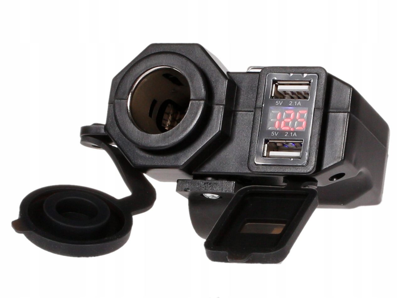 Nabíjačka motocykla, zapaľovač cigariet 2xUSB Voltmeter