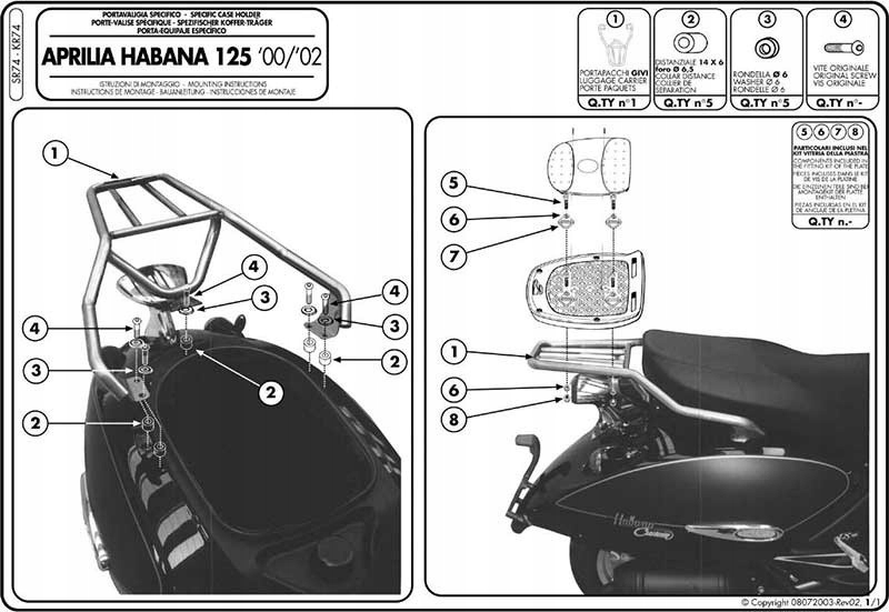 Rám MB pod kufrom Givi Aprilia Habana 125