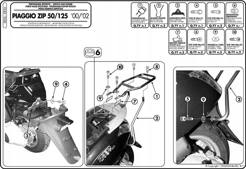 Rám MB pod kufrom Givi Piaggio Zip 50 125