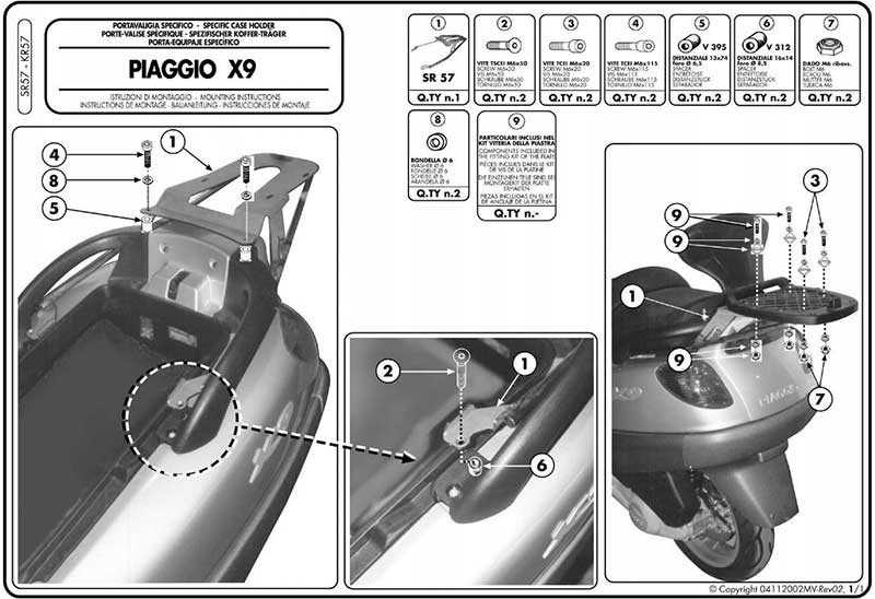 Rám kufra MB Piaggio X9 125 180 250 500