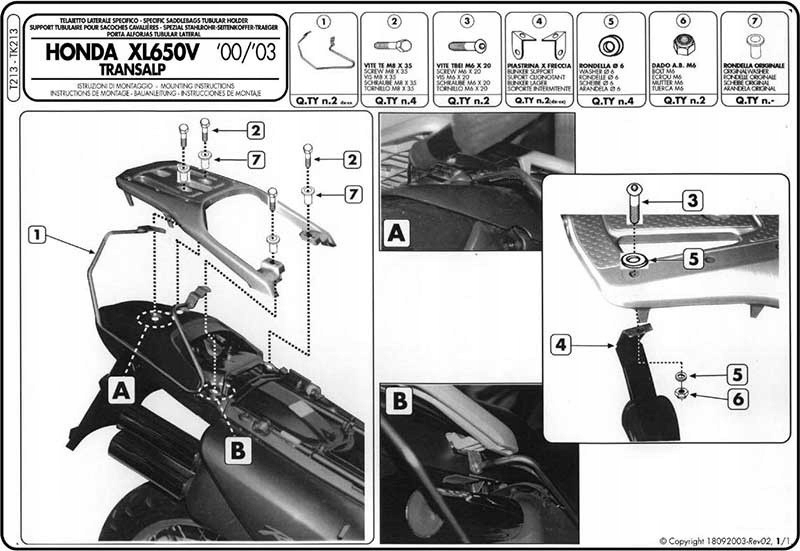 Nosný nosič MB Saddlebag pre Honda XL650V Transalp