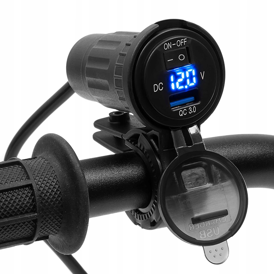 Motocyklová USB zásuvka - USB QC 3.0 port + adaptér