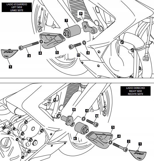 Padacie podložky PUIG 6472N PRO Kawasaki ZX6R 636 13-16