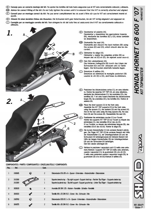 SHAD KSHH0HR67ST BOX RÁM ZADNÝ PRE HONDA HORNET
