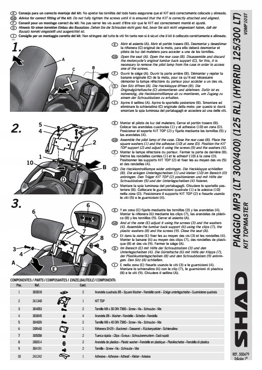 SHAD V0MP10ST CASE FRAME BACK pre PIAGGIO MP3 125