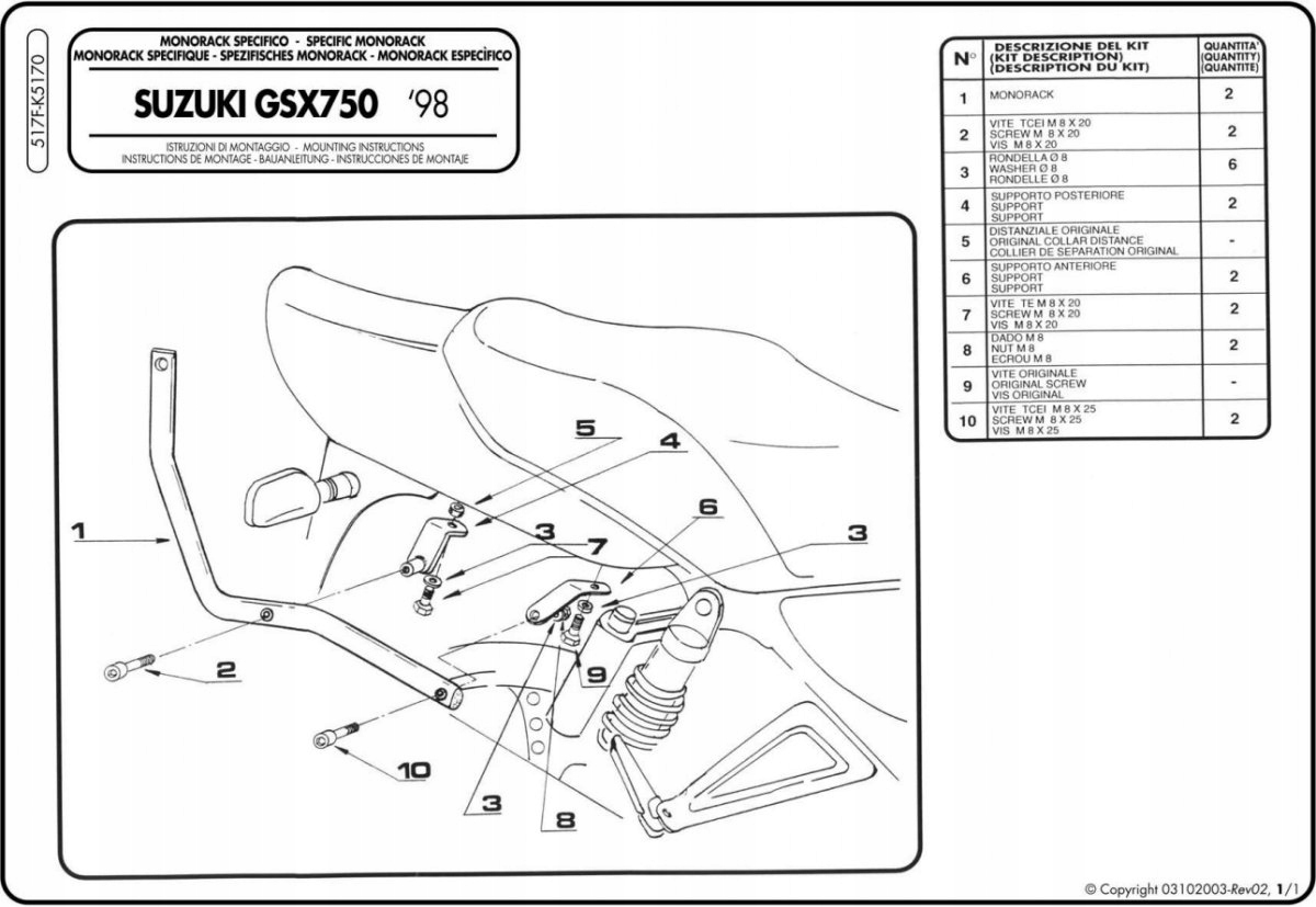 HLAVNÝ RÁMOVÝ REGÁL SUZUKI GSX 750/1200 98-02